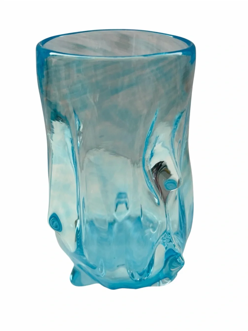 Vintage Art Glass Turquoise Aqua Blue Knobbly Vase